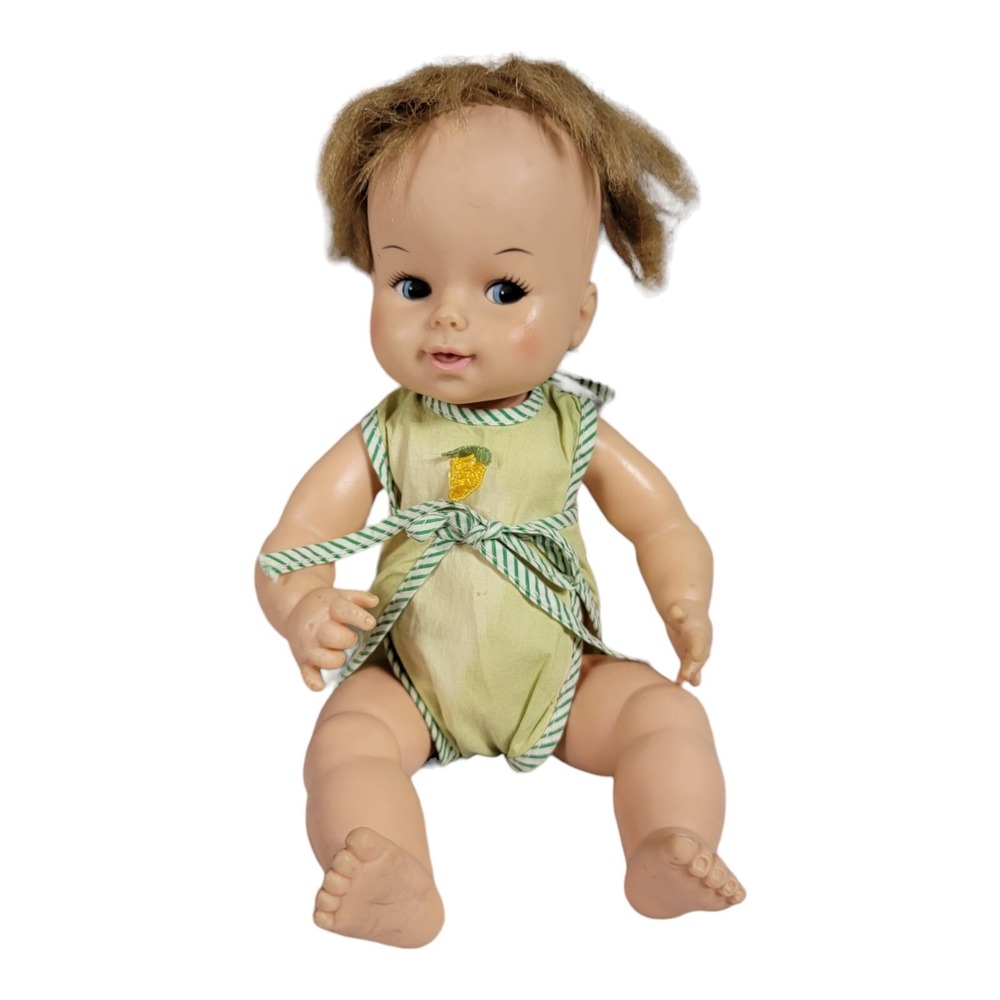 VINTAGE HORSMAN‎ BABY DOLL 14" VINYL  BLUE EYES  Side Eye Rooted hair